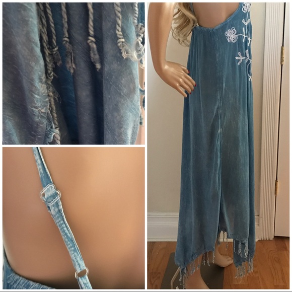 NWT Chambray Denim fringe festival beach rayon - Picture 4 of 7